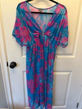 torrid 1x Blue and Pink Tropical Floral swim cover dress